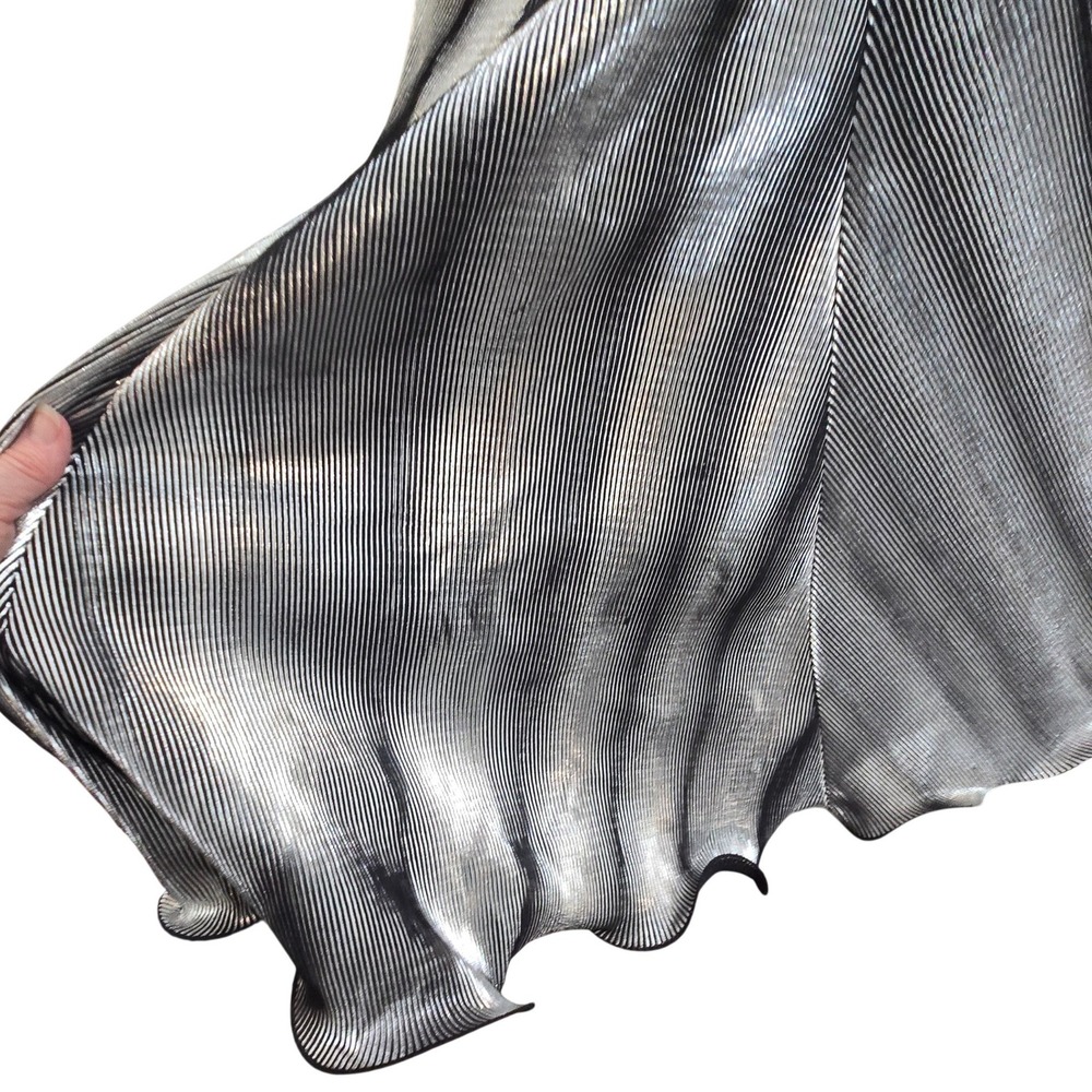 Vintage Rivar's 3/4 One Shoulder Silver Metallic Pleated Gown Formal Prom Dress - Picture 11 of 12